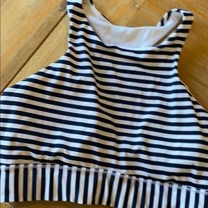 EUC Athleta Navy White Stripe Sports Bra, Sm